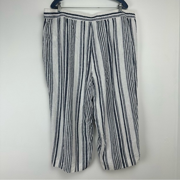 Land N Sea Women's Linen Cropped Pants Plus Size 3x Striped Nautical Resort Wear - Picture 2 of 7